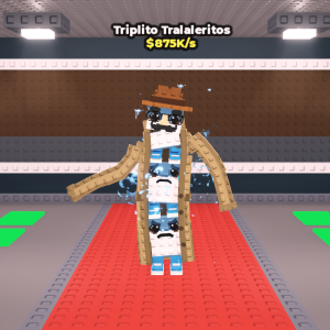 ブラウンのロングコートを着た三つ子「Triplito Tralaleritos(トリプリート・トラララリトス)」はFestive Lucky Block産のSecret?レア度・価値まとめ【Steal a Brainrot】