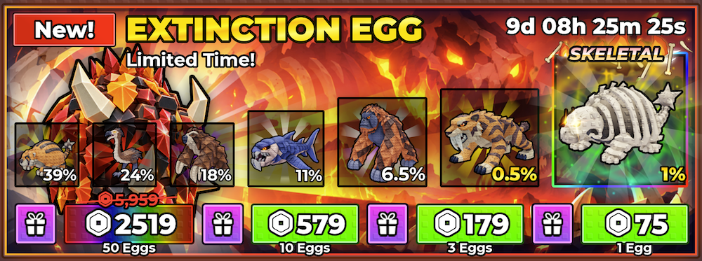 Extinction Eggの通常6種・Skeletal抽選・販売価格